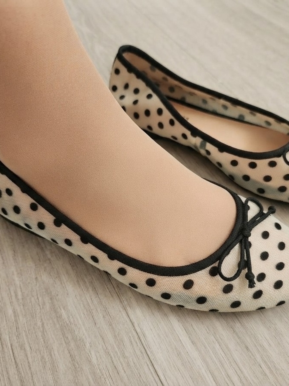 No Boundaries Black Polka Dot Ballet Flats - Cream Base